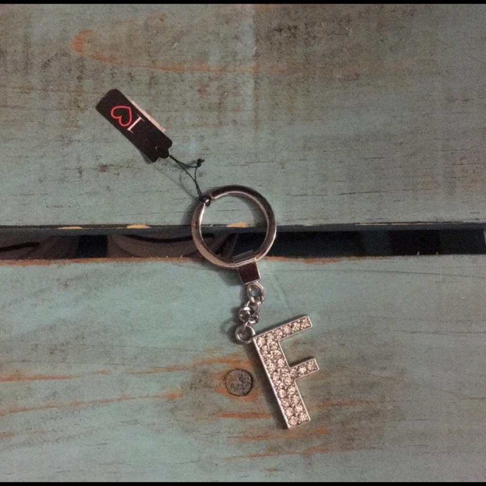 Crystal “F” Silver Tone Keychain Bag Charm